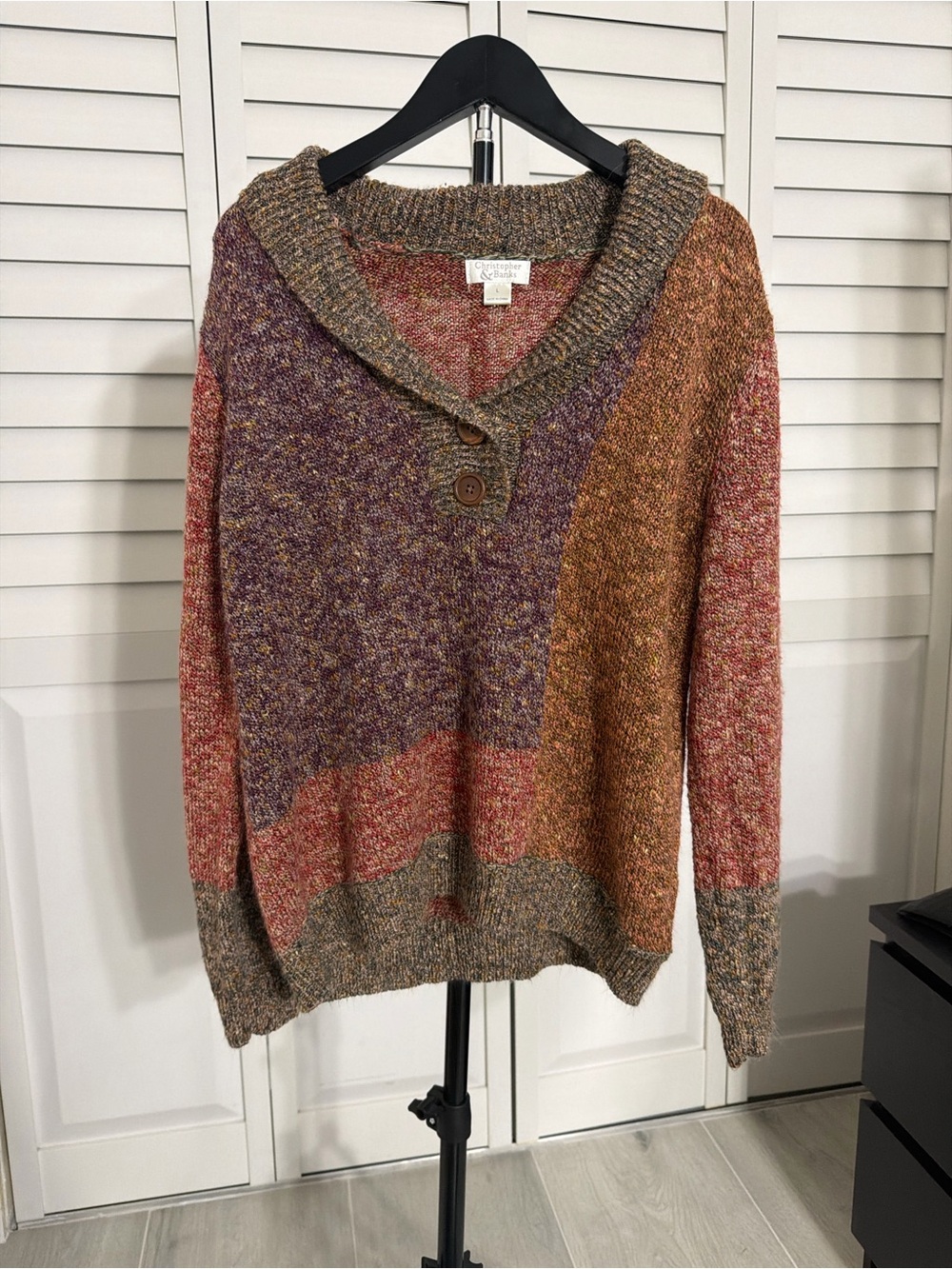 Multicolor Shawl Collar Knit Sweater - Women's